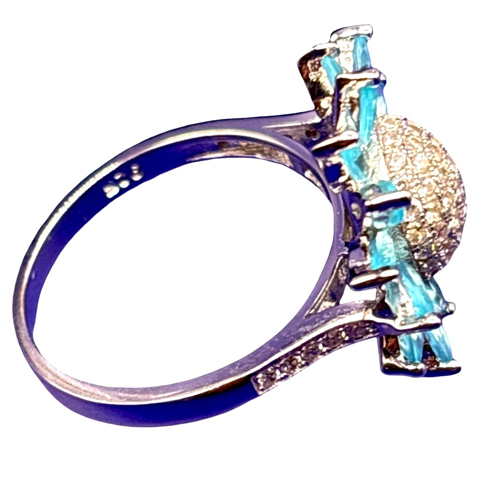 Blue and Silver Floral Ring 925 sterling silver Size 9 - Picture 4 of 5